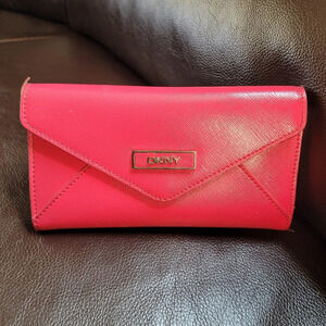 DKNY Magenta Pink Bifold Snap Close Faux leather Wallet